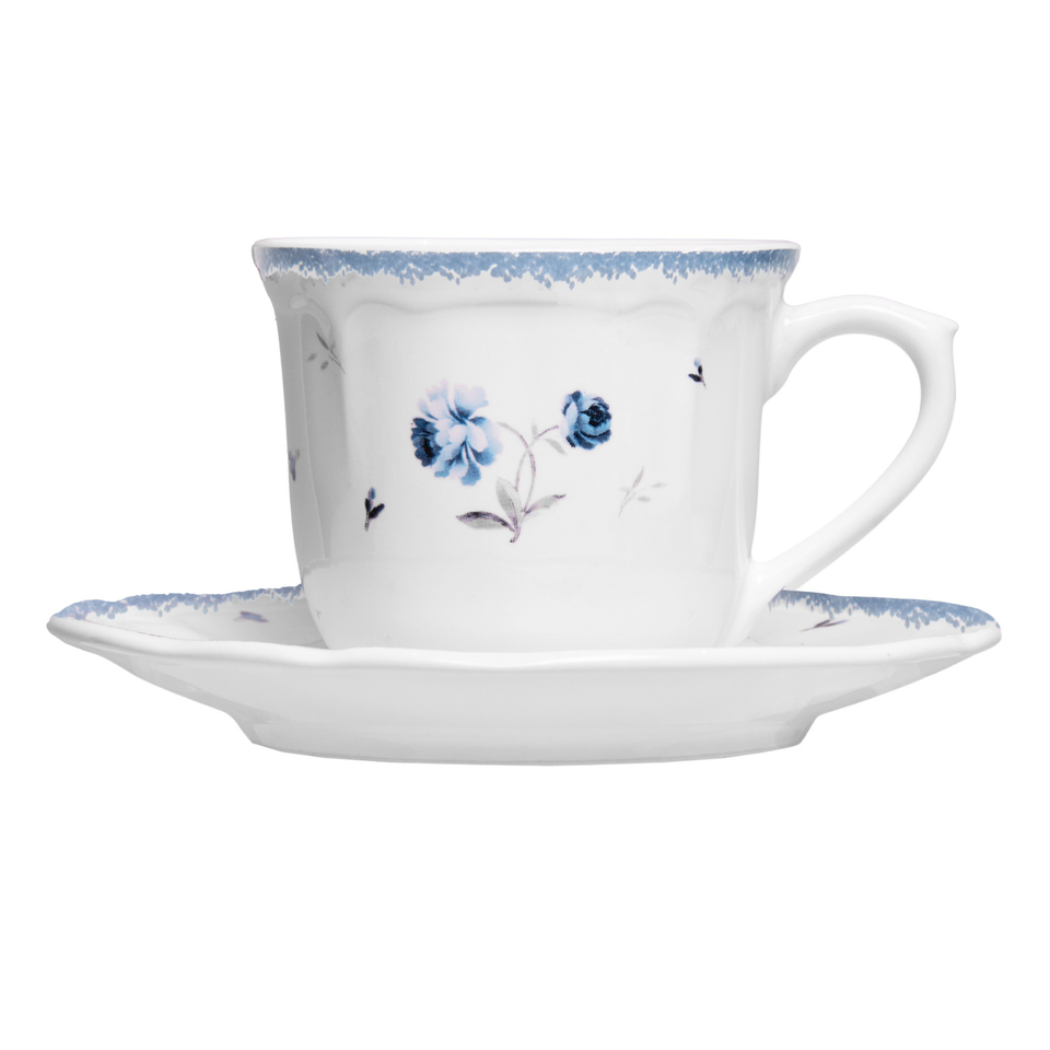 Conjunto 4 Xícaras de Chá com Pires Cerâmica Florescer Azul 200ml