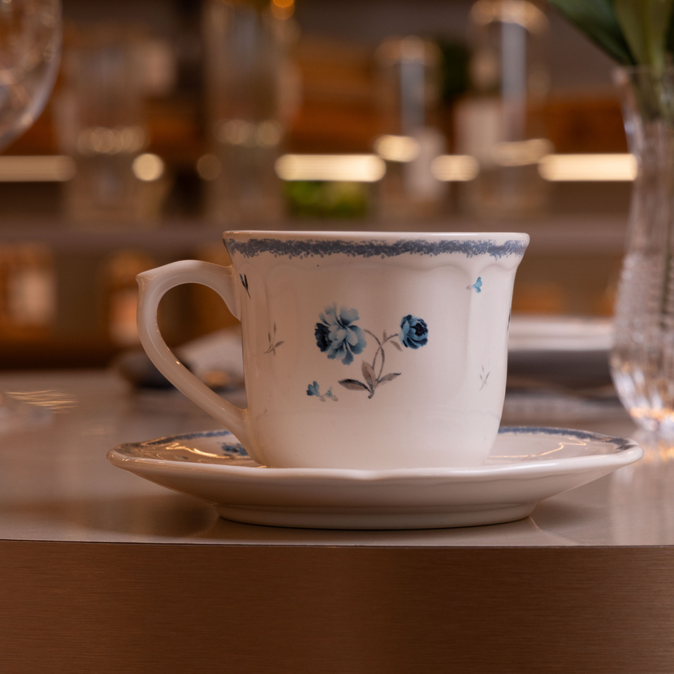 Conjunto 4 Xícaras de Chá com Pires Cerâmica Florescer Azul 200ml