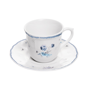 Conjunto 4 Xícaras de Café com Pires Cerâmica Florescer Azul 90ml