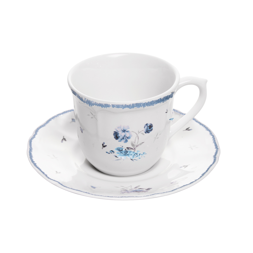 Conjunto 4 Xícaras de Café com Pires Cerâmica Florescer Azul 90ml