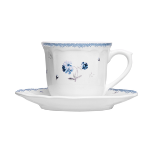 Conjunto 4 Xícaras de Café com Pires Cerâmica Florescer Azul 90ml