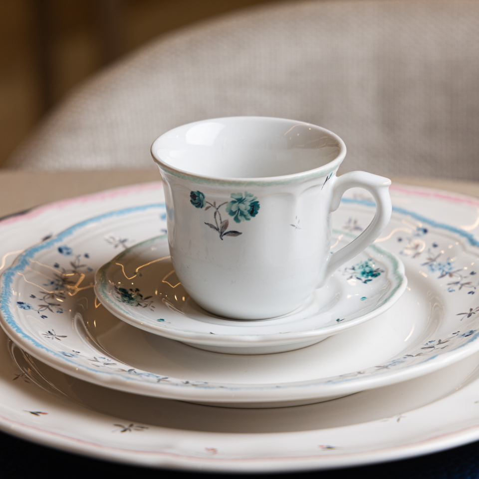 Conjunto 4 Xícaras de Café com Pires Cerâmica Florescer Azul 90ml