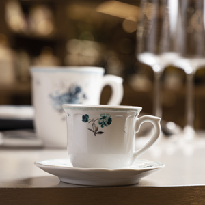 Conjunto 4 Xícaras de Café com Pires Cerâmica Florescer Azul 90ml