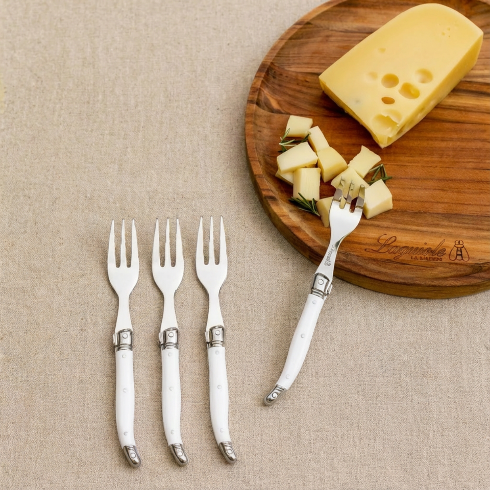 Kit com 6 Garfos para Sobremesa Luxo Branco Laguiole La Maison