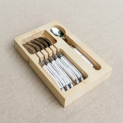 Kit com 6 Colheres para Sobremesa Luxo Branco Laguiole La Maison