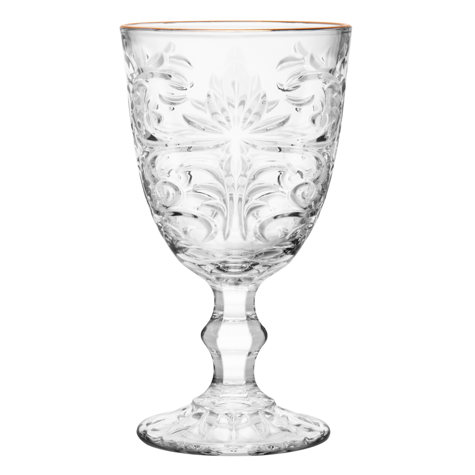 Jogo 6 Taças Água Cristal Ecológico com Fio de Ouro Arabesco 320ml Wolff