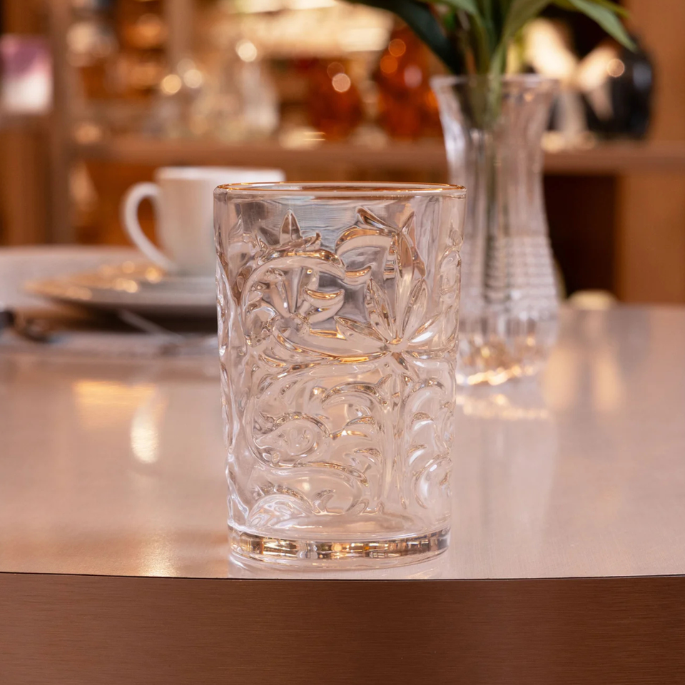 Jogo 6 Copos Altos Cristal Ecológico com Fio de Ouro Arabesco 330ml Wolff