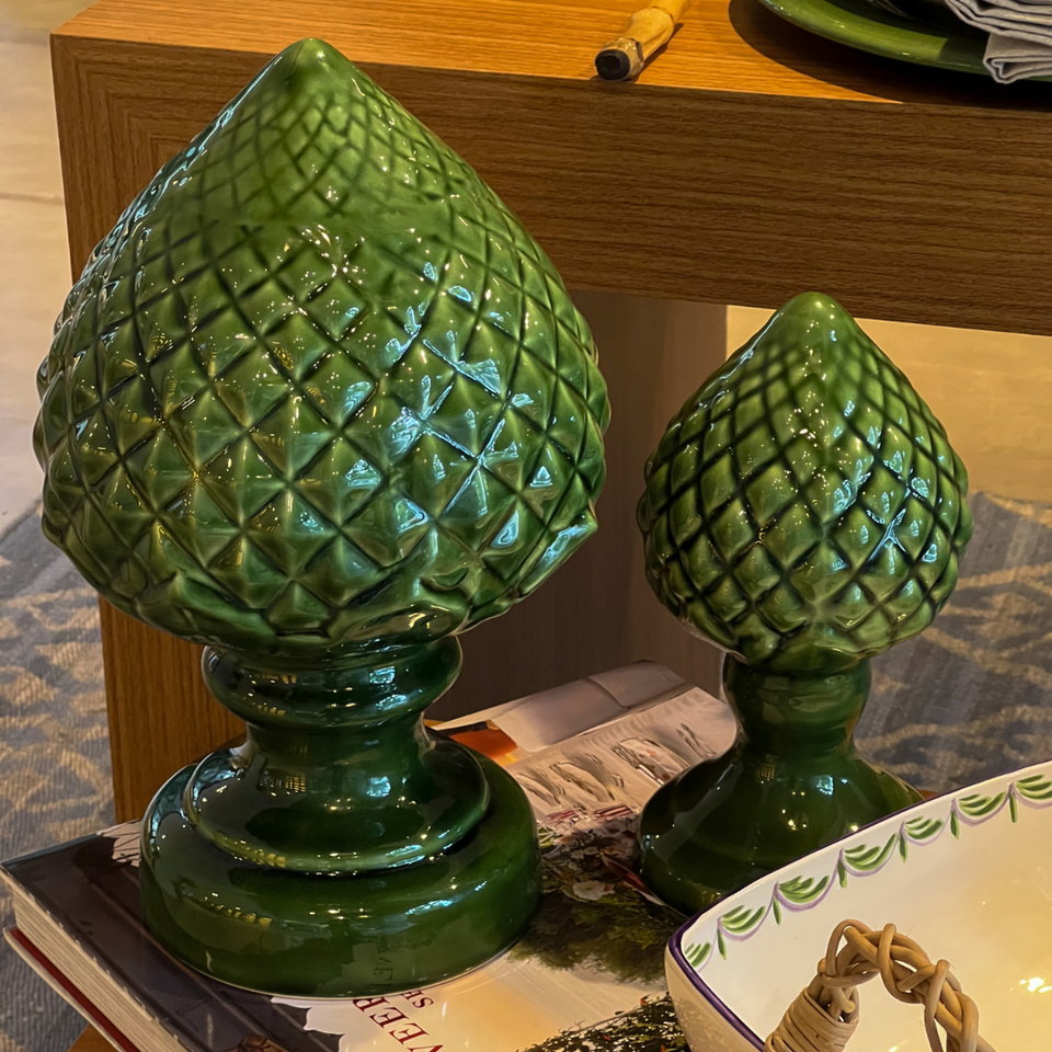 Adorno Pinha Outono Média Alcachofra Verde