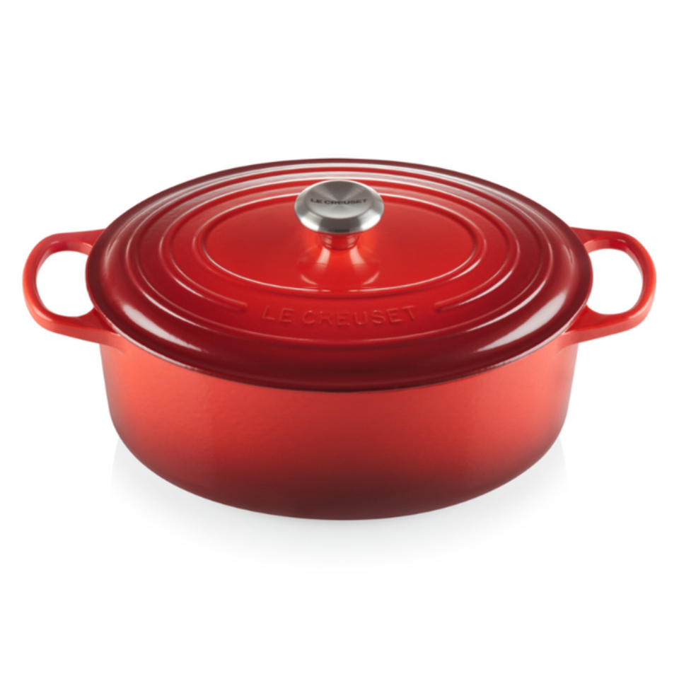 Panela Le Creuset Oval Signature Vermelho com Pegador Prata 13,9L 40cm