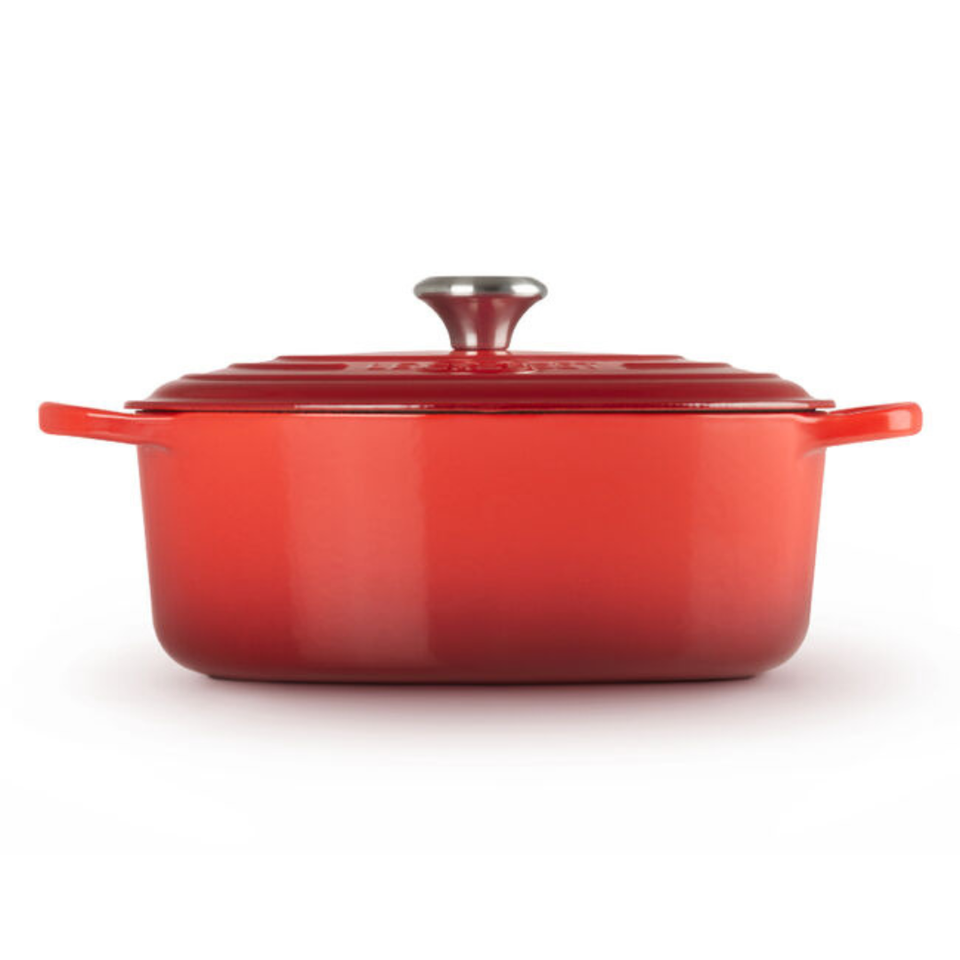 Panela Le Creuset Oval Signature Vermelho com Pegador Prata 13,9L 40cm