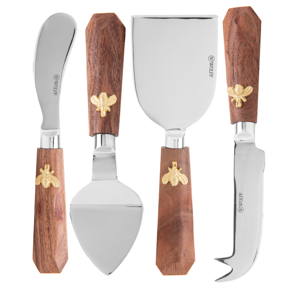 Conjunto 4 Facas para Queijo New Bee Aço Inox Com Cabo Madeira Wolff 17,5cm