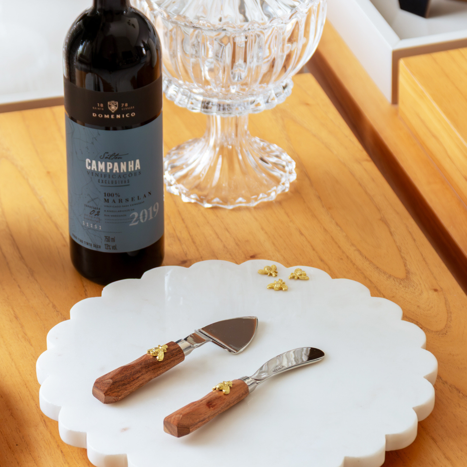 Conjunto 4 Facas para Queijo New Bee Aço Inox Com Cabo Madeira Wolff 17,5cm