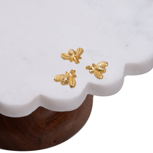 Prato para Bolo Mármore Com Pé Madeira New Bee 28x16,5cm Wolff