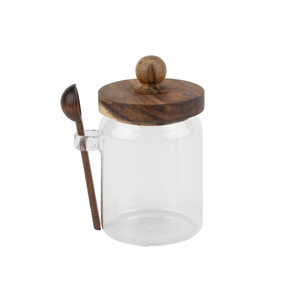 Pote de Vidro 570ml Tampa e Colher Madeira Acacia Tuut