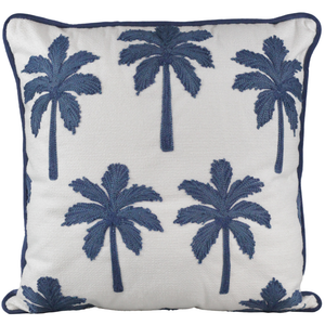 Almofada Linho Cru Bordado Coqueiro Azul 52x52