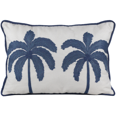 Almofada Linho Cru Bordado Coqueiro Azul 35x52