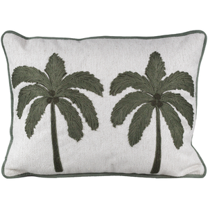 Almofada Linho Cru Bordado Coqueiro Verde 35x52