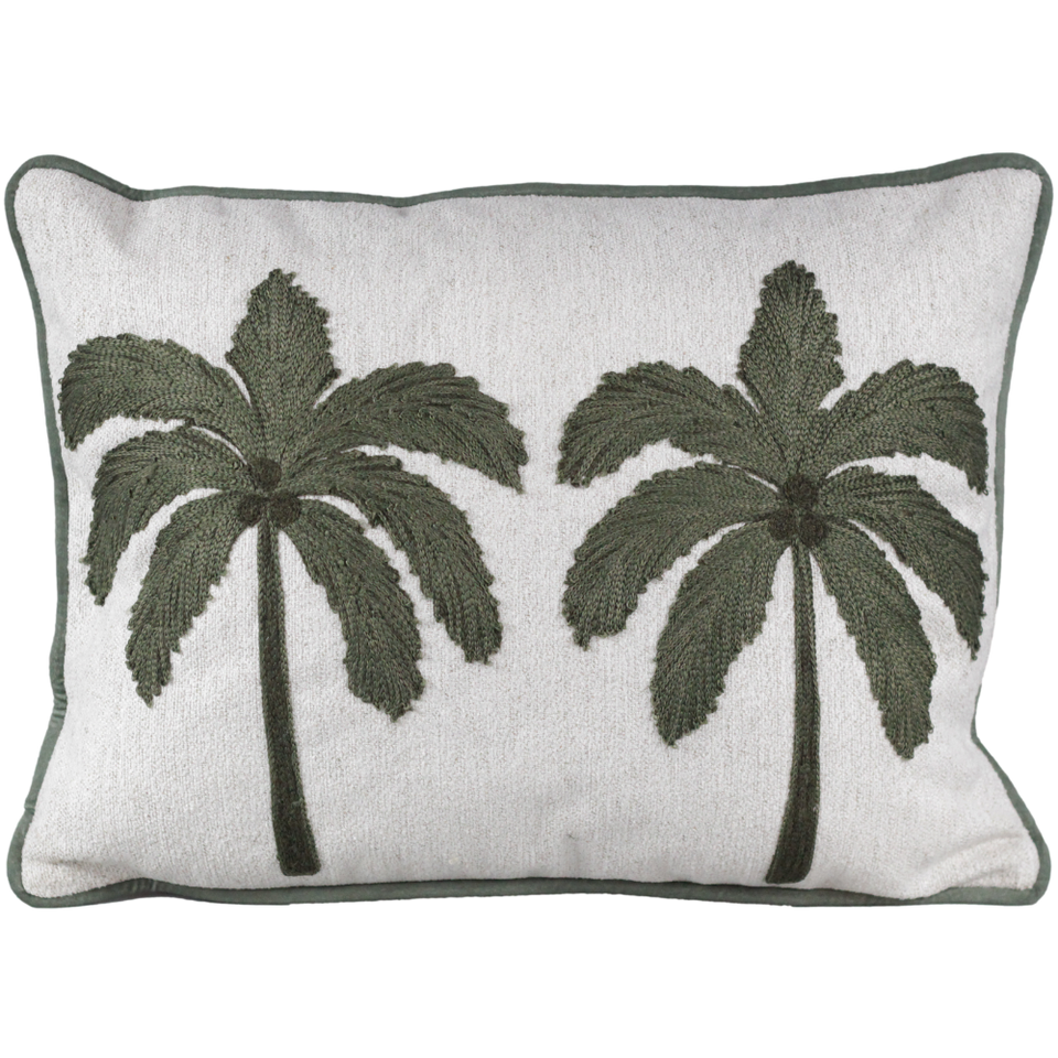 Almofada Linho Cru Bordado Coqueiro Verde 35x52