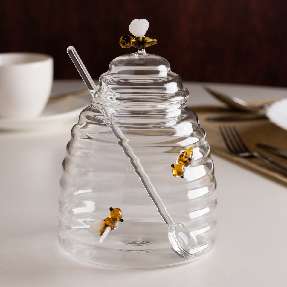 Açucareiro Vidro com Colher e Tampa Lovely Bee 500ml