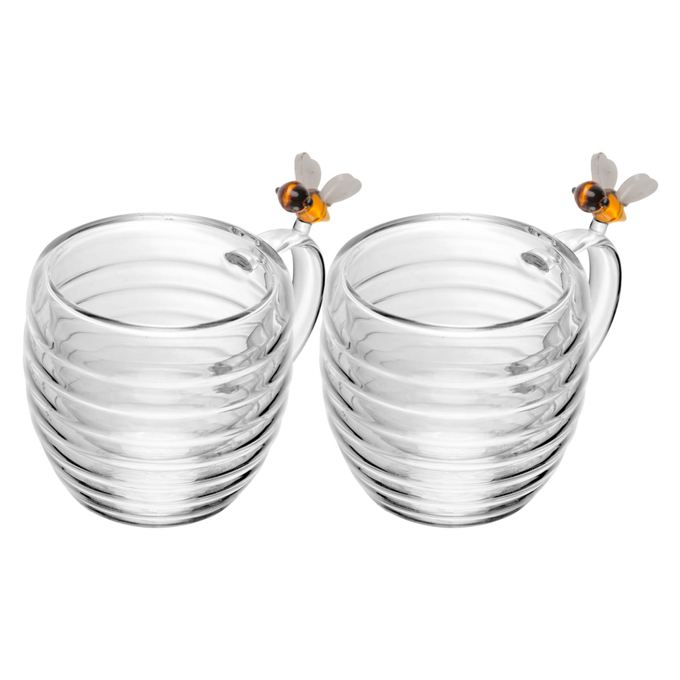 Conjunto 2 Xícaras de Chá Vidro Parede Dupla 180ml Lovely Bee