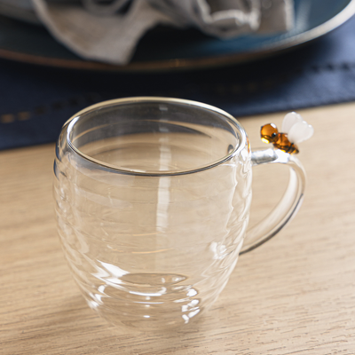 Conjunto 2 Xícaras de Chá Vidro Parede Dupla 180ml Lovely Bee