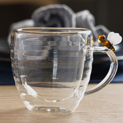 Conjunto 2 Xícaras de Chá Vidro Parede Dupla 180ml Lovely Bee