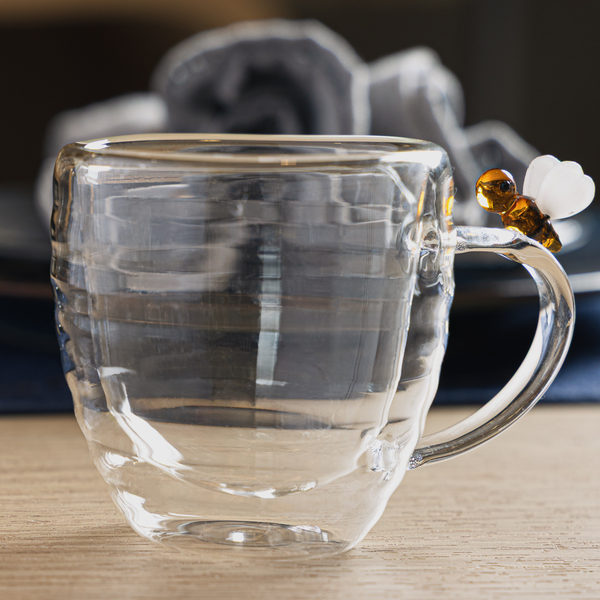 Conjunto 2 Xícaras de Chá Vidro Parede Dupla 180ml Lovely Bee