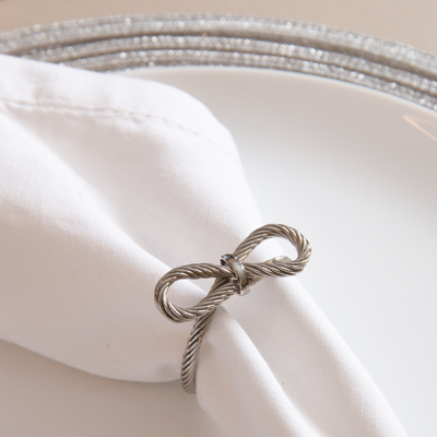 Jogo 4 Anéis para Guardanapos Laço Prateado Wolff