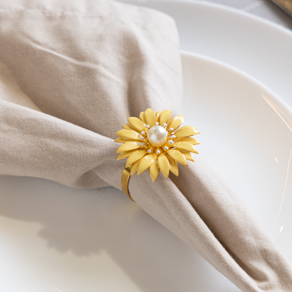 Jogo 4 Anéis para Guardanapos Floratta Amarelo Wolff