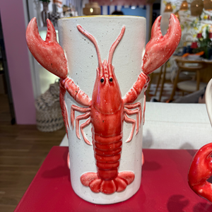 Vaso Cerâmica Lagosta Vermelho e Branco 23x22x32cm Tuut