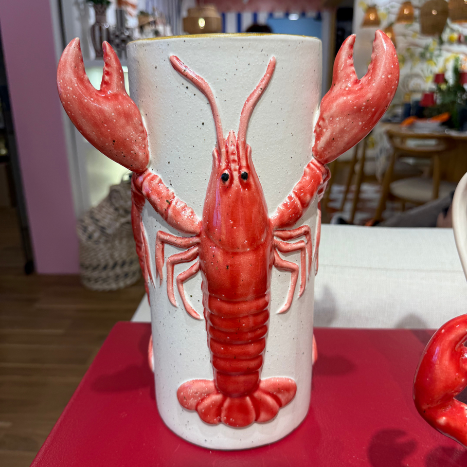 Vaso Cerâmica Lagosta Vermelho e Branco 23x22x32cm Tuut