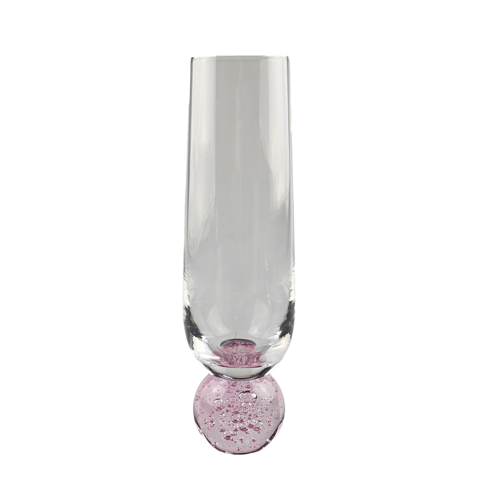 Conjunto Taças Champagne e Água Vidro Transparente Esfera Rosa Bubble (12 peças)