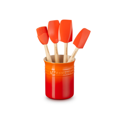 Conjunto 3 Espátulas e 1 Pincel Craft com Porta Utensílios Cerâmica Clássico Laranja 1,1L Le Creuset