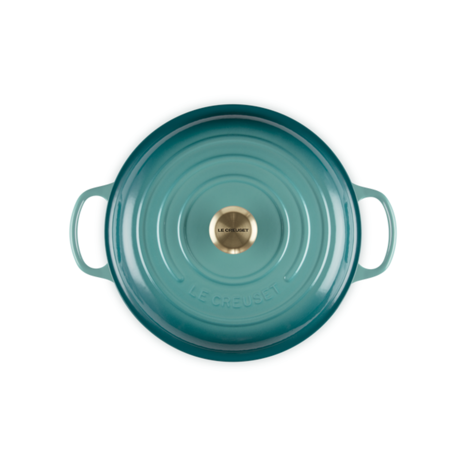 Caçarola Buffet Signature Bleu Riviera com Pegador Dourado 3,5L 30cm Le Creuset