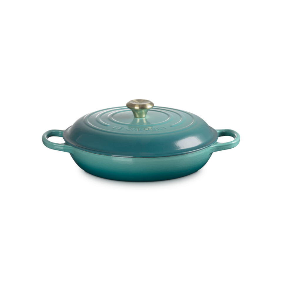 Caçarola Buffet Signature Bleu Riviera com Pegador Dourado 3,5L 30cm Le Creuset