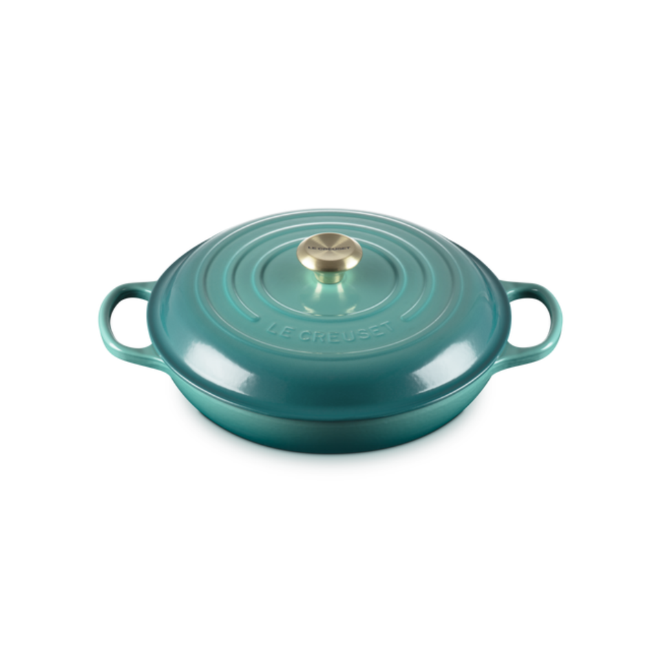 Caçarola Buffet Signature Bleu Riviera com Pegador Dourado 3,5L 30cm Le Creuset