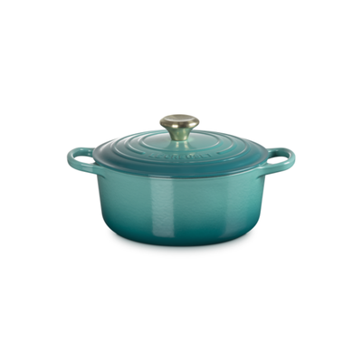 Panela Le Creuset Redonda Signature Bleu Riviera com Pegador Dourado 3,3L 22cm