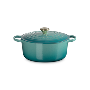 Panela Le Creuset Redonda Signature Bleu Riviera com Pegador Dourado 1,8L 18cm