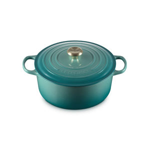 Panela Le Creuset Redonda Signature Bleu Riviera com Pegador Dourado 1,8L 18cm