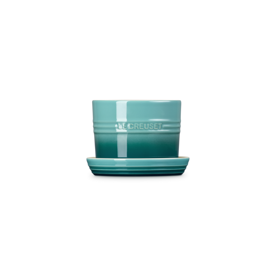 Vaso para Ervas com Bandeja Cerâmica Bleu Riviera 14cm Le Creuset