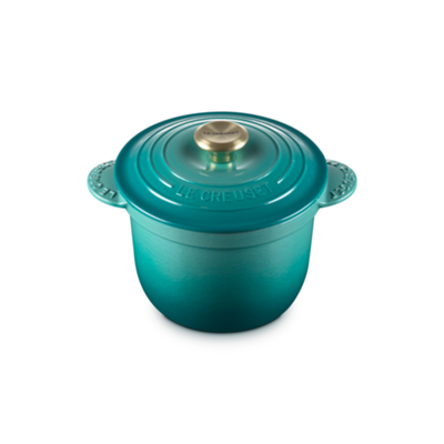 Panela Le Creuset para Arroz sem Tampa Interna Bleu Riviera com Pegador Dourado 2,8L 20cm