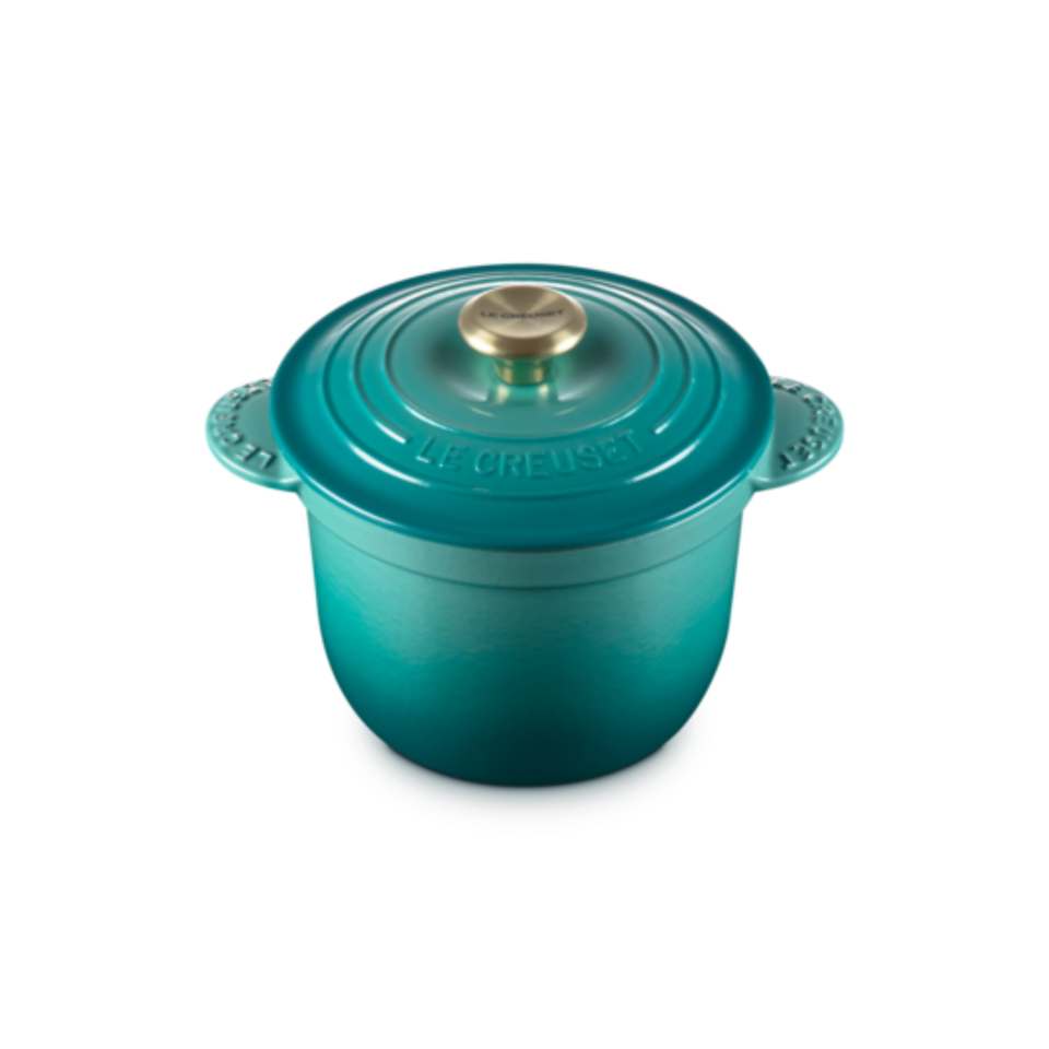Panela Le Creuset para Arroz sem Tampa Interna Bleu Riviera com Pegador Dourado 2,8L 20cm