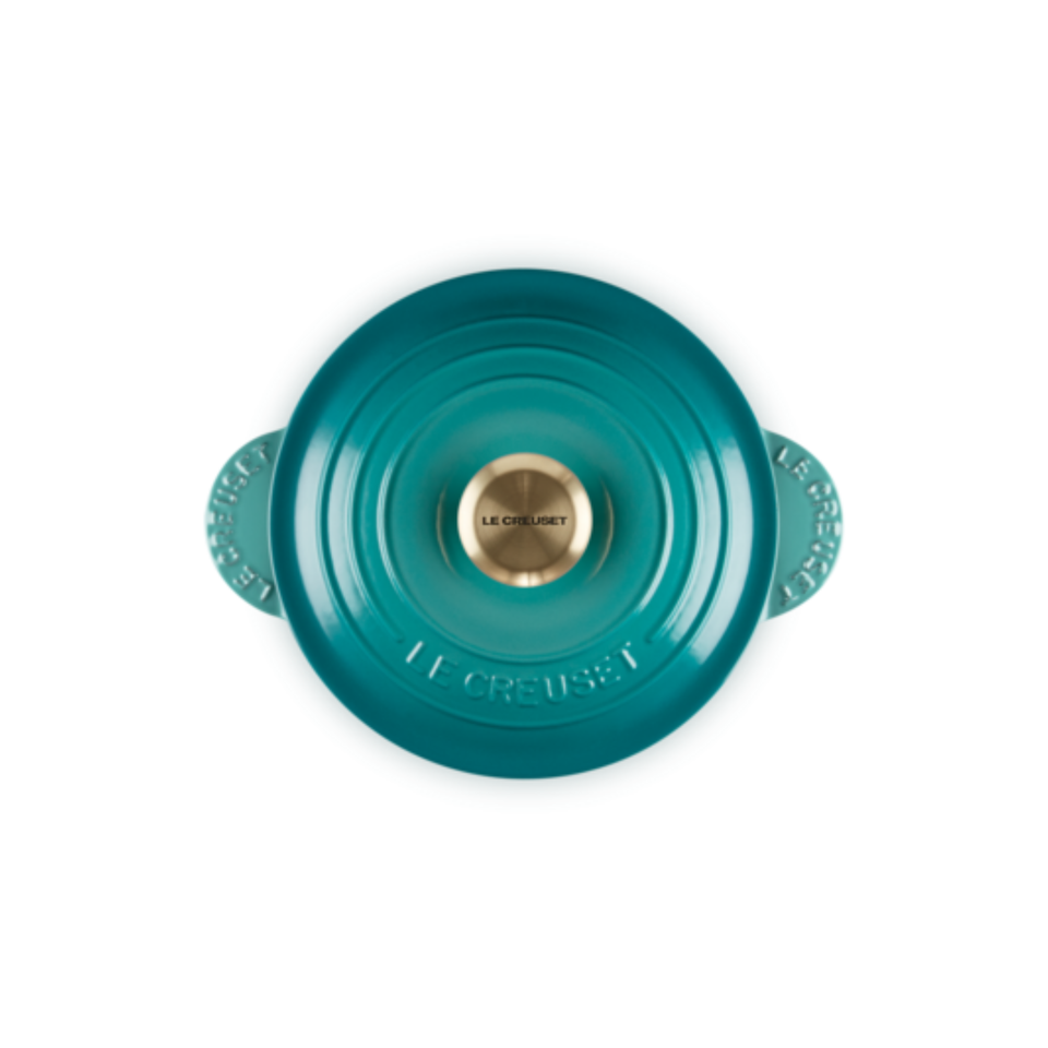 PRÉ-VENDA: Panela Le Creuset para Arroz sem Tampa Interna Bleu Riviera com Pegador Dourado 2L 18cm