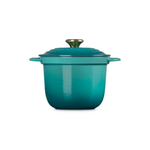 PRÉ-VENDA: Panela Le Creuset para Arroz sem Tampa Interna Bleu Riviera com Pegador Dourado 2L 18cm