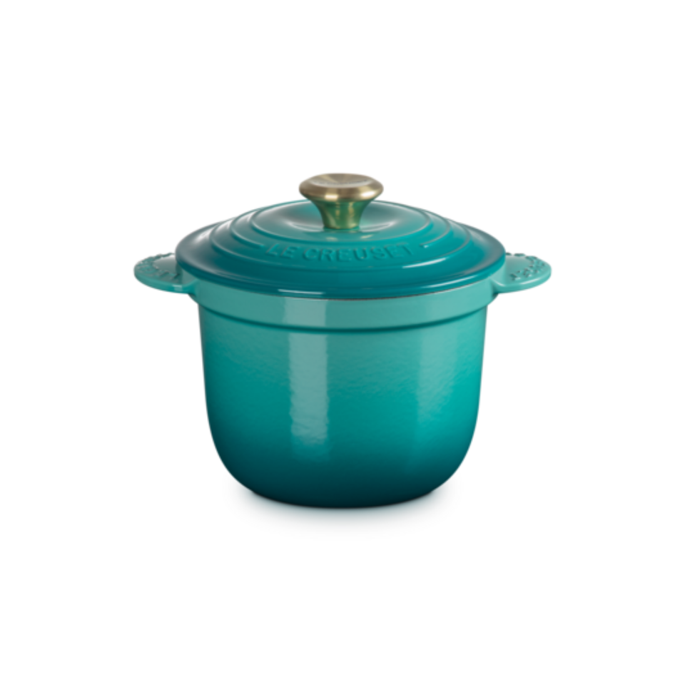 Panela Le Creuset para Arroz sem Tampa Interna Bleu Riviera com Pegador Dourado 2,8L 20cm