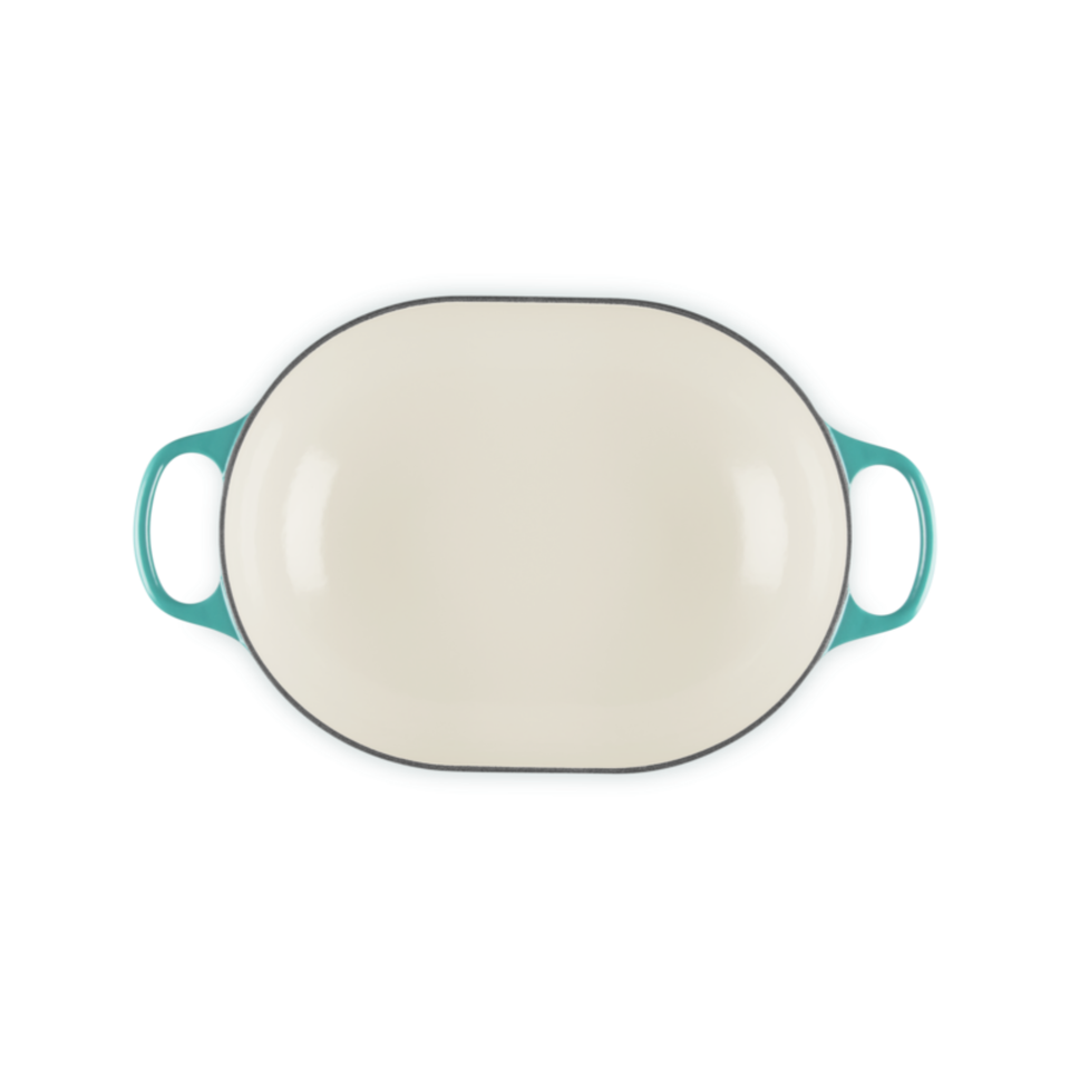 Panela Le Creuset Oblongo Signature Bleu Riviera com Pegador Dourado 3,4L 31cm