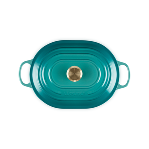 Panela Le Creuset Oblongo Signature Bleu Riviera com Pegador Dourado 3,4L 31cm