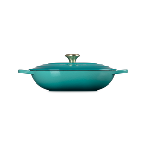 Panela Le Creuset Oblongo Signature Bleu Riviera com Pegador Dourado 3,4L 31cm