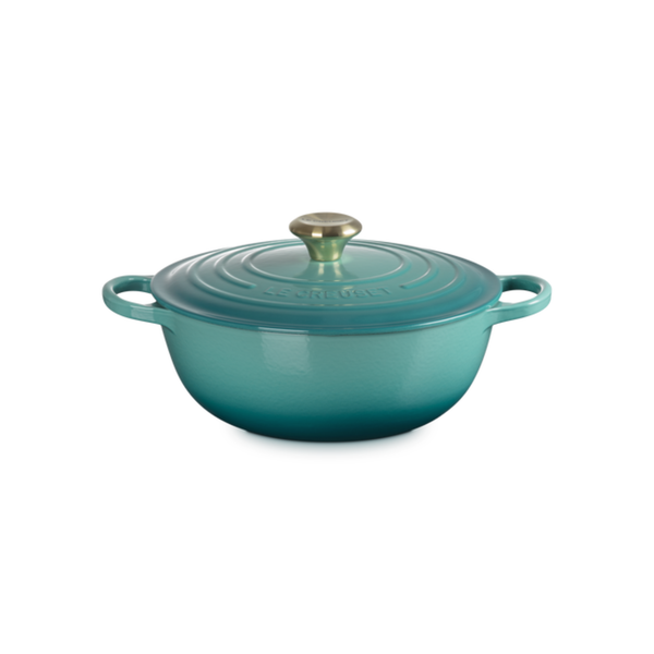 Panela Le Creuset Marmita Signature Bleu Riviera com Pegador Dourado 26cm