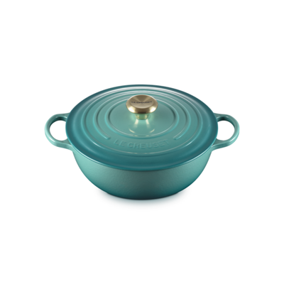 Panela Le Creuset Marmita Signature Bleu Riviera com Pegador Dourado 26cm